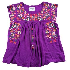 Savanna Jane Purple Floral Embroidered Boho Blouse top womens medium hippie folk